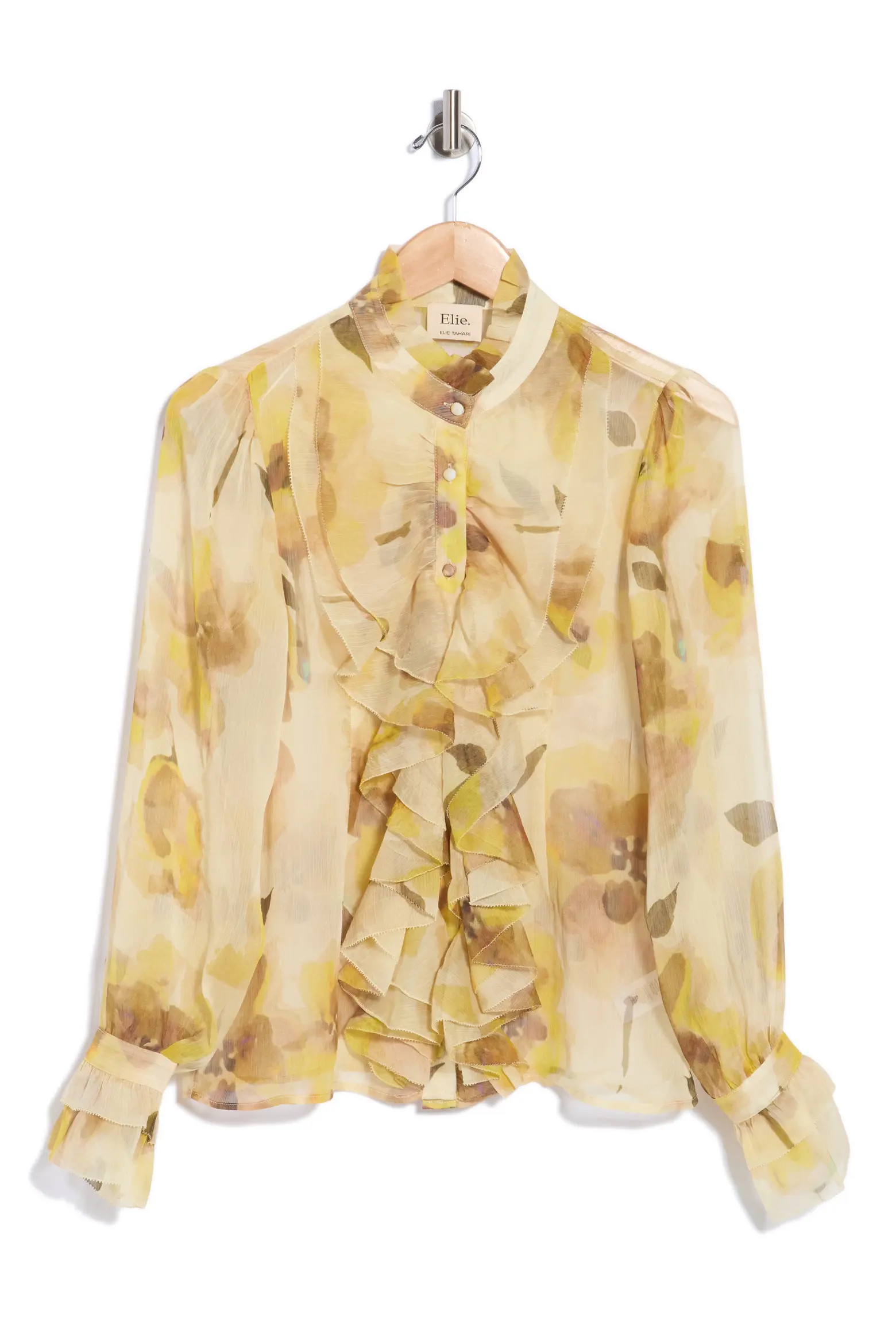 ELIE ELIE TAHARI Ruffle Long Sleeve Top in Yellow Floral at Nordstrom Rack, Size X-Small | Nordstrom Rack
