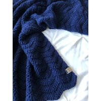 Navy Blue Crochet Baby Blanket Acrylic Ripple Afghan | Etsy (US)