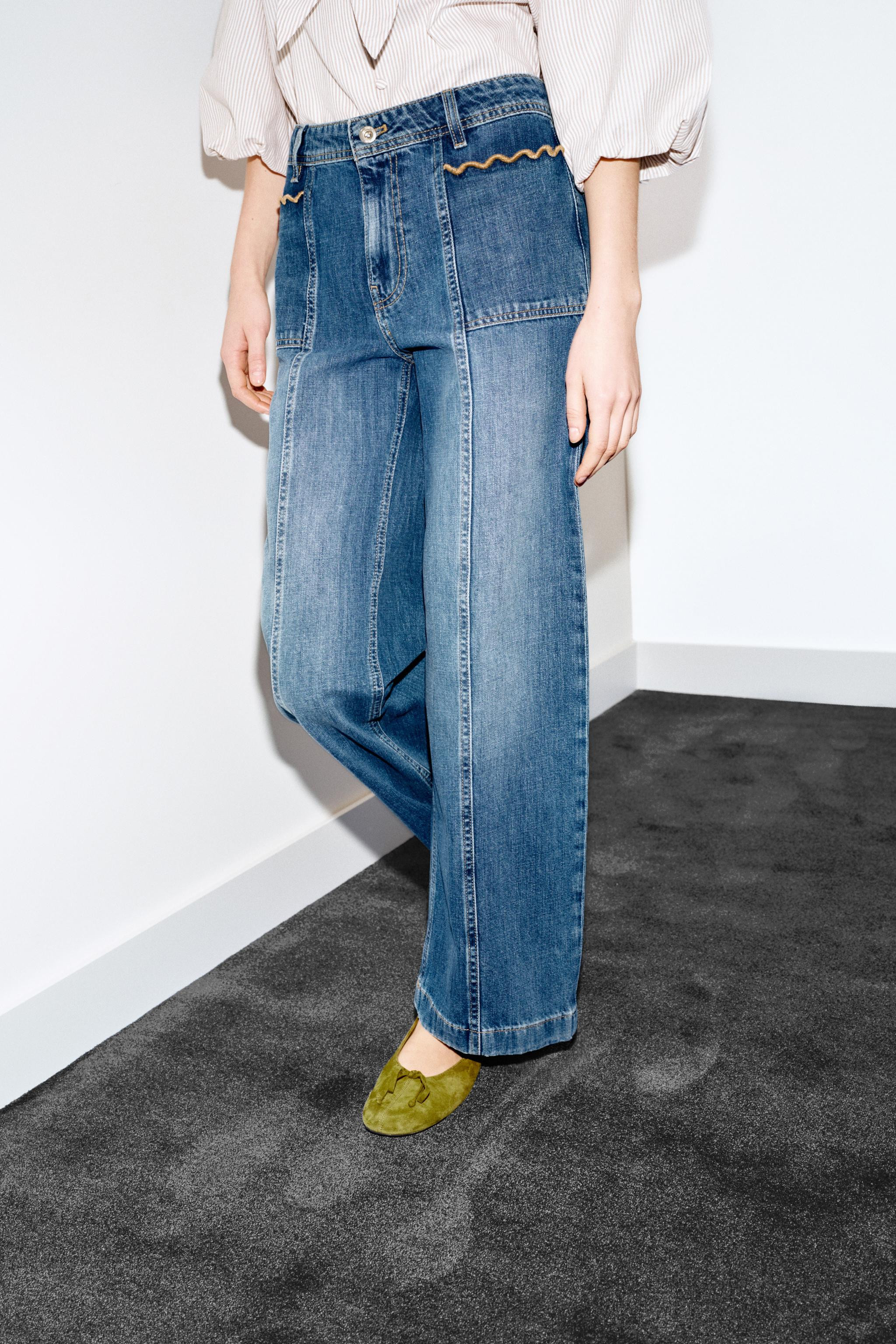 Z1975 CULOTTE HIGH WAIST TOPSTITCHED JEANS | Zara US
