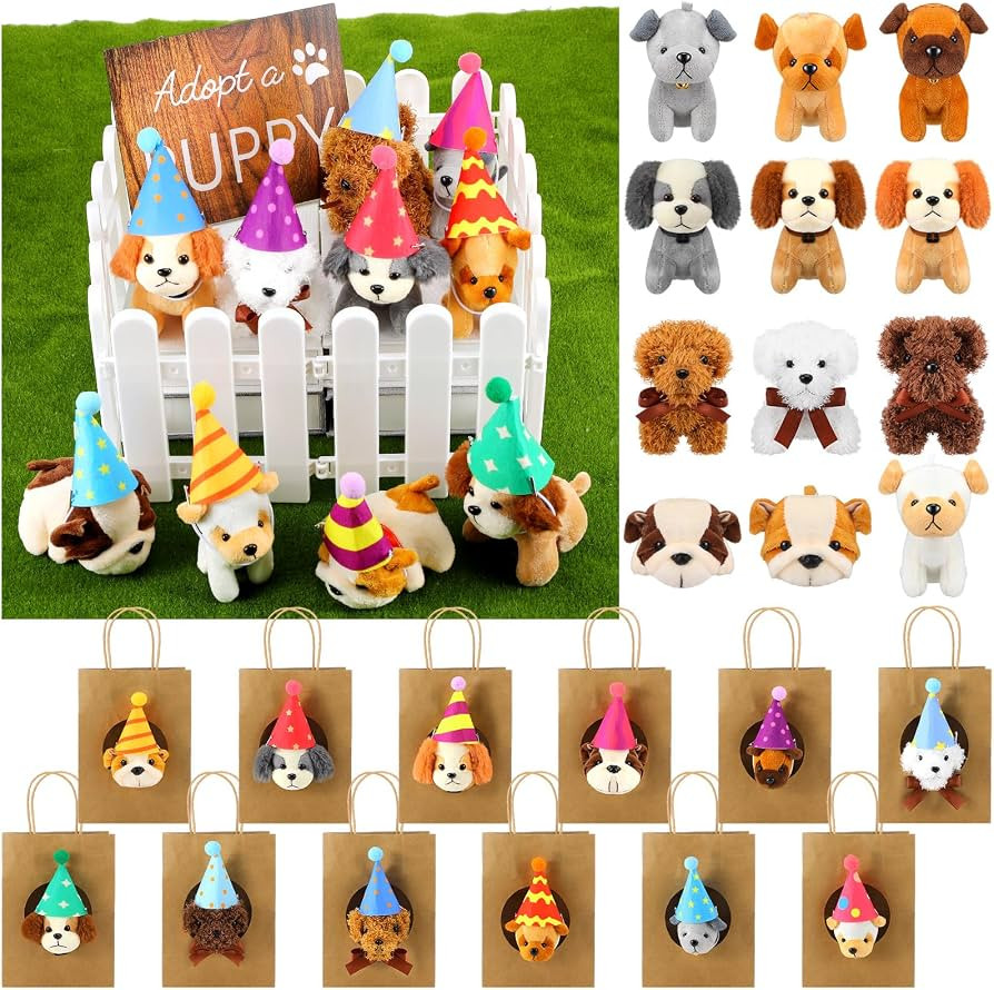 Blueweenly 45 Pcs Adopt a Dog Party Favors Mini Plush Stuffed Animals with Birthday Hats 12 Mini ... | Amazon (US)