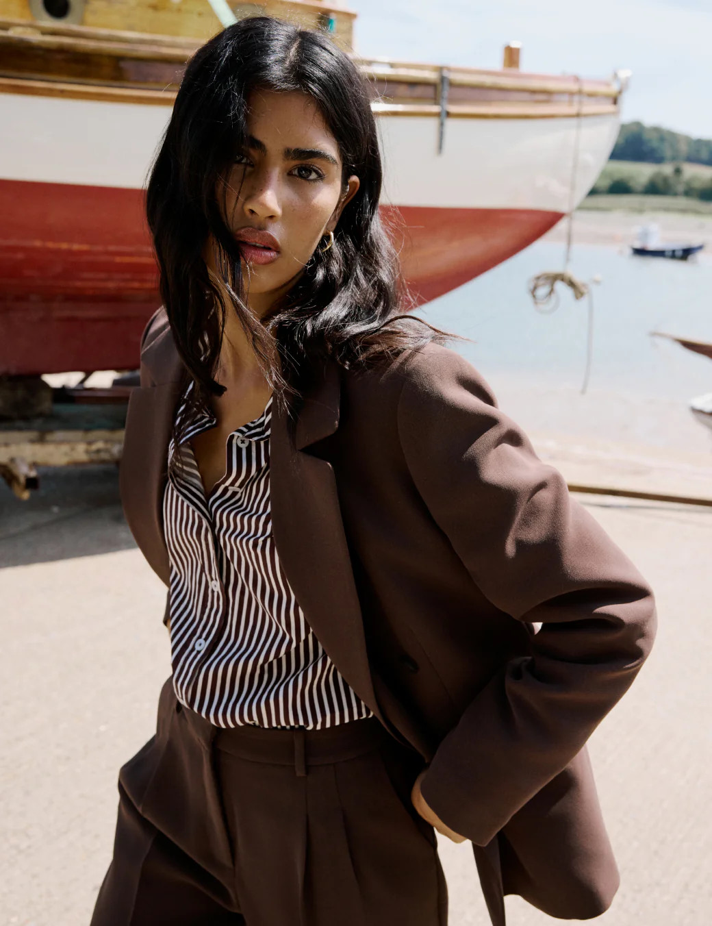 Chocolate Brown Double Breasted Relaxed Blazer | Nobody's Child