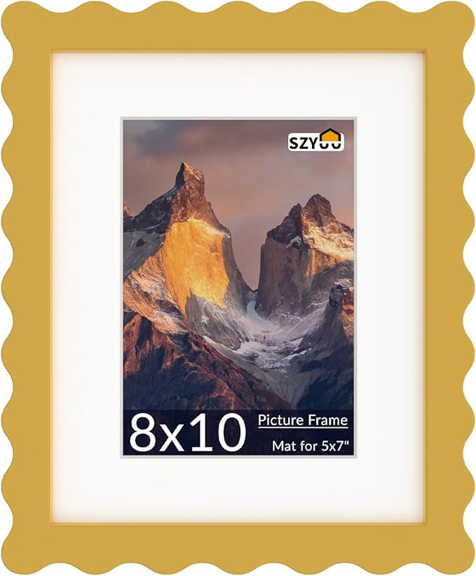 8x10 Wavy Picture Frame with Mat for 5x7, Real Glass and Wooden​ Frame - Tabletop or Wall Hangi... | Amazon (US)
