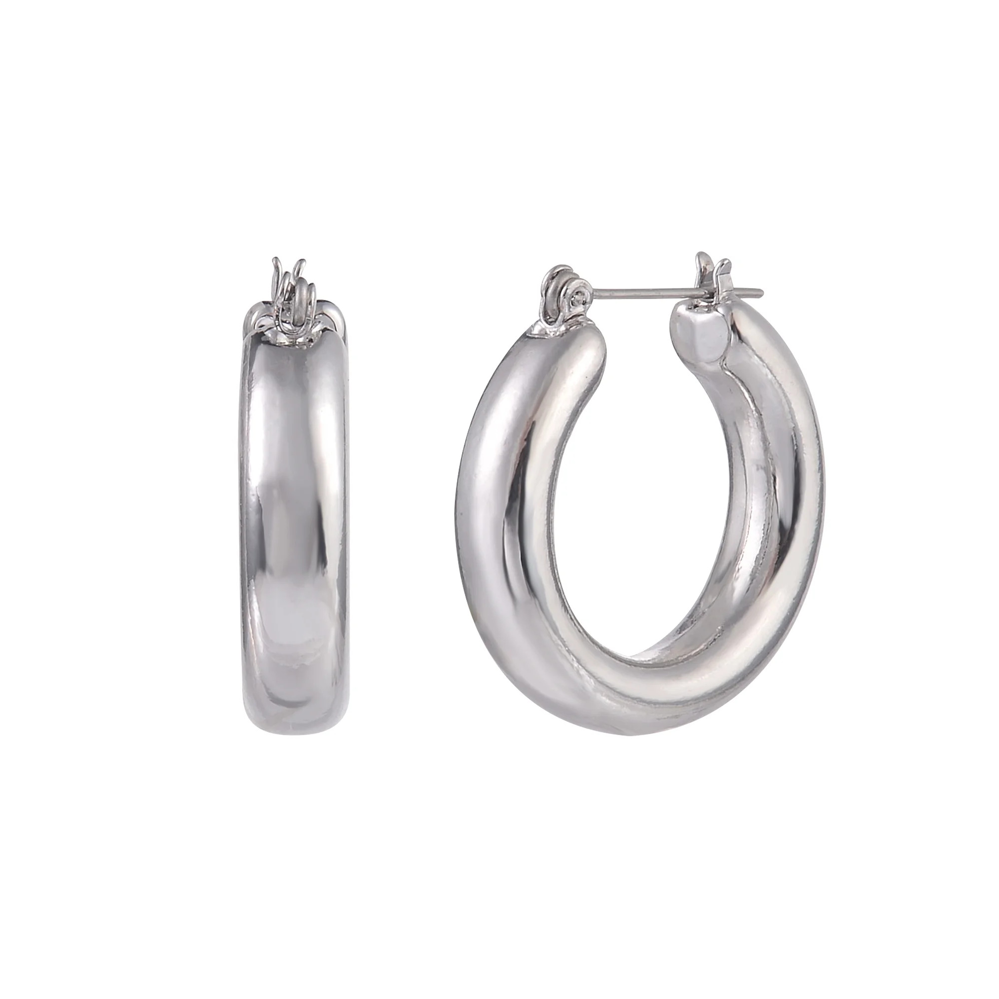 Time and Tru Adult Female Silver-Tone Thick Click-It Hoop Earring | Walmart (US)