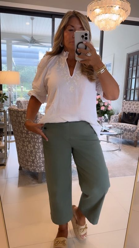 Love these cropped pants so much I have them in 3 colors. And this linen blouse is beautiful. 
Summer outfit. Vacation outfit. Jeans. 

#LTKWorkwear #LTKOver40 #LTKTravel