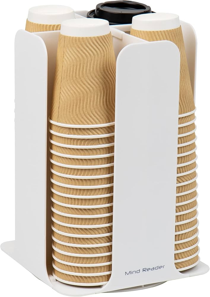Mind Reader Cup and Lid Organizer Carousel, 4 Compartment, White | Amazon (US)