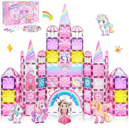 Diamond Magnetic Tiles Unicorns Princess Castle with Magnetic Art Decor Kit, Unicorn Toys for Gir... | Amazon (US)