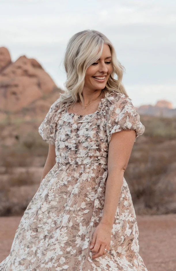 Whimsy Dress-Tan Floral | Love Olive Co