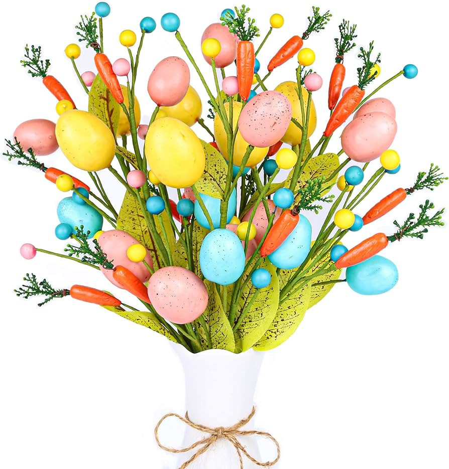 Easter Decorations, 6 pcs Easter Stems with Eggs Carrots and Berries, Artificial Flower Arrangeme... | Amazon (US)
