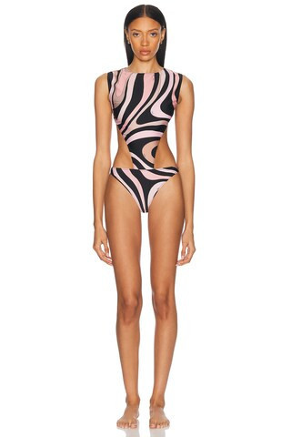 Emilio Pucci One Piece Swimsuit in Black,Pink | FWRD 
