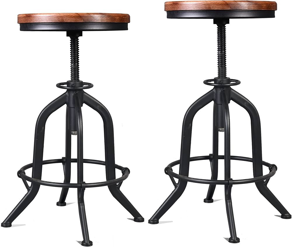 LOKKHAN 20.47-24.4 Inch Counter Height Stools,Backless Adjustable Bar Stools Black Metal Round Wo... | Amazon (US)