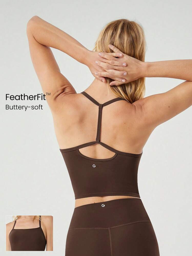 GLOWMODE FeatherFit™ T-Neck Racerback Tank Top Light Support Low Impact Yoga Studio | SHEIN