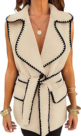 PRETTYGARDEN Womens Winter Coats V Neck Button Belt Pockets Sleeveless Cardigan Fall Warm Long Ve... | Amazon (US)