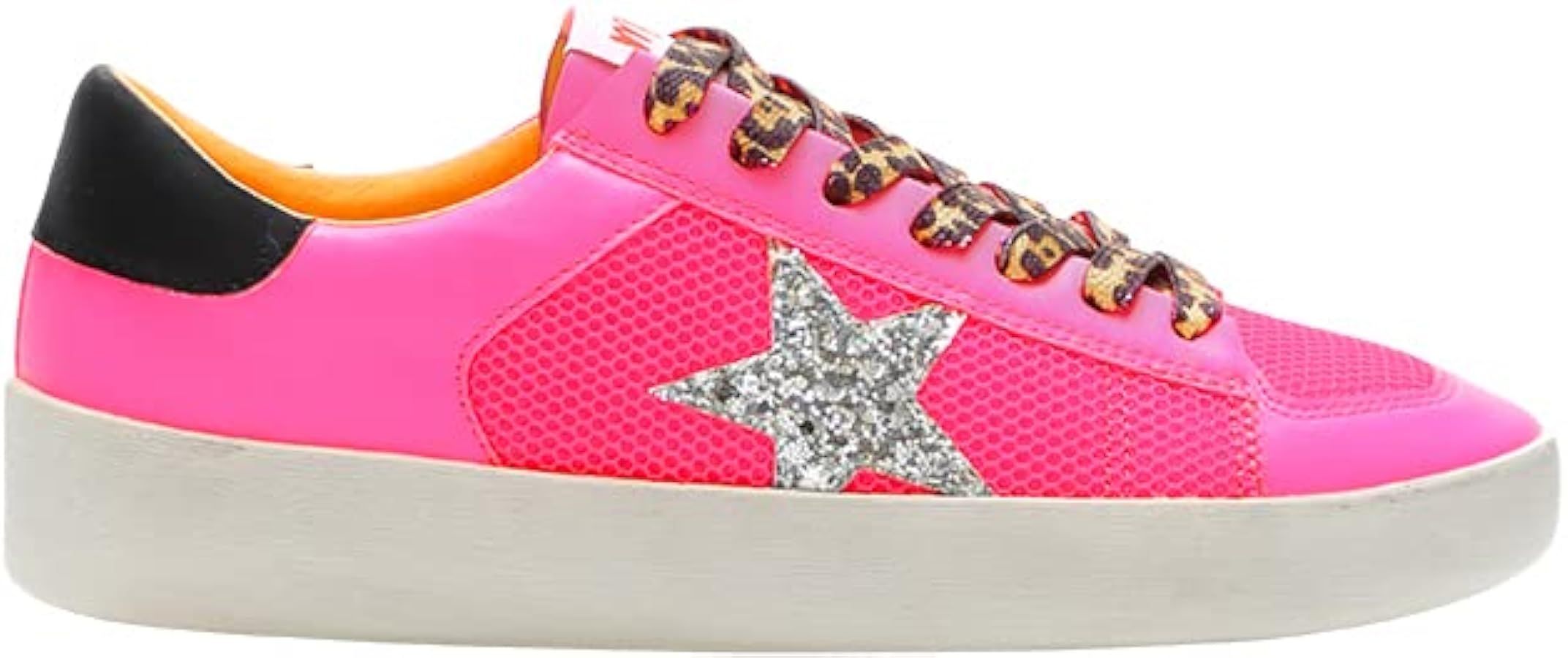 Mi.iM Candace Rubber Sole Lace-up Leather Glitter Star Sneakers | Amazon (US)