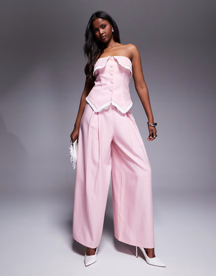 ASOS LUXE tailored pants in pink stripe - part of a set | ASOS (Global)