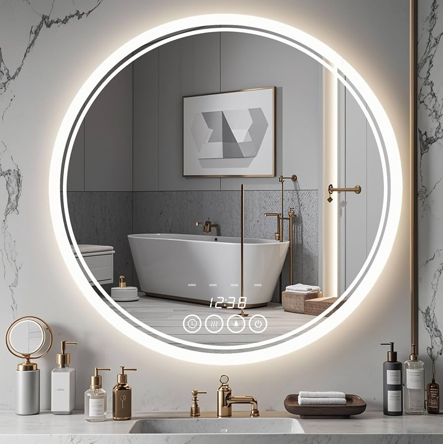 Wall-Mounted Round Bathroom Mirror with LED-Lights - 36 Inch Vanity Mirrors with Dimmable (36" x ... | Amazon (US)