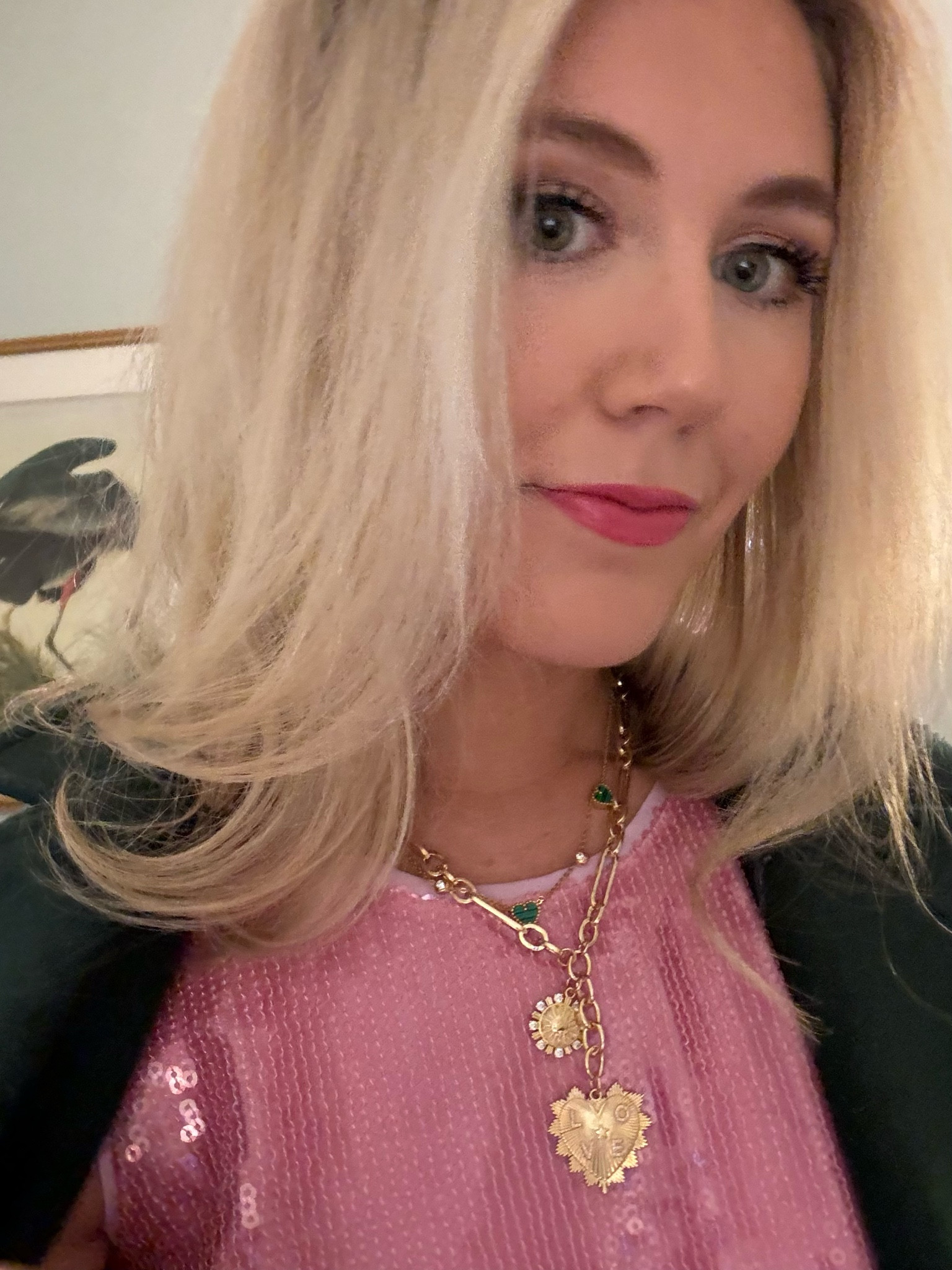 Wearing an XS in top #jcrew #sequintop #goldnecklace 