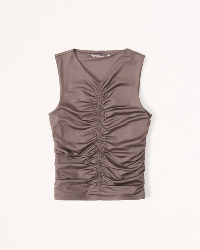 Sleek Seamless Fabric Ruched High-Neck Top | Abercrombie & Fitch (US)