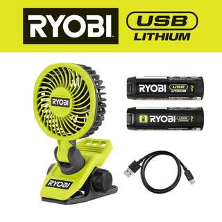 RYOBI USB Lithium Clamp Fan Kit with USB Lithium 2.0 Ah Lithium Rechargeable Battery FVF51K-FVB02... | The Home Depot