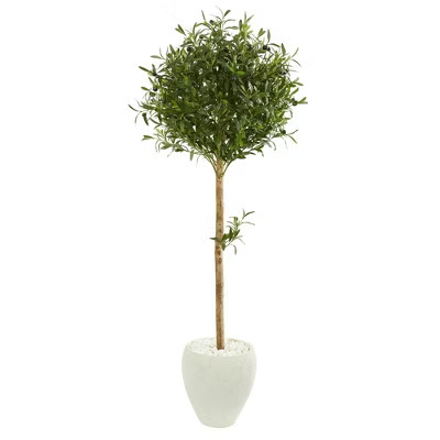 5' Artificial Olive Topiary Tree in Planter Green/White - Nearly Natural | Target