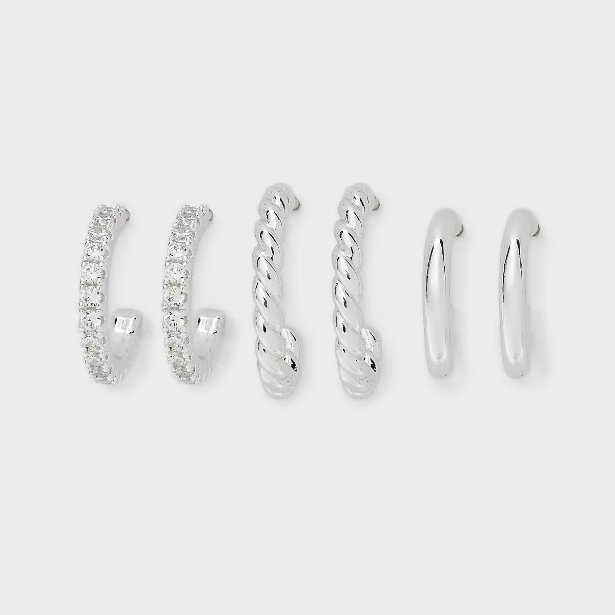 Silver Plated Cubic Zirconia and Twist Hoop Earring Set 3pc - A New Day™: Brass, Nickel-Free, G... | Target