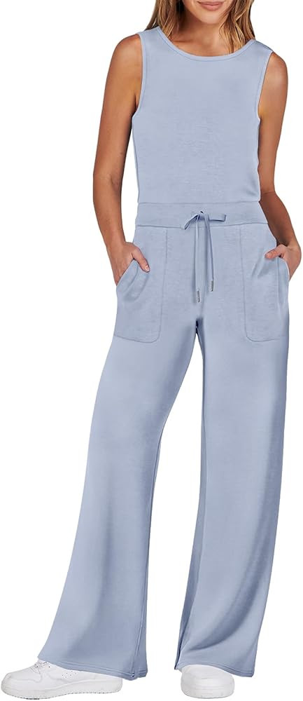 Amazon.com: ANRABESS Womens Jumpsuits 2024 Casual Summer Dressy Romper Sleeveless Wide Leg Long P... | Amazon (US)