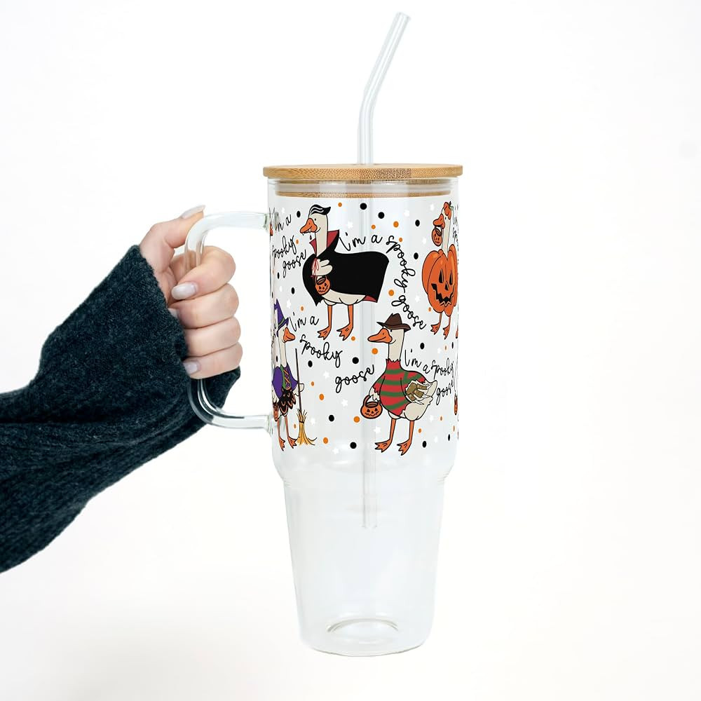 Sip Sip Hooray Spooky Goose 40oz Glass Tumbler with Lid and Straw, Halloween Ghost Goose Cup, Lar... | Amazon (US)