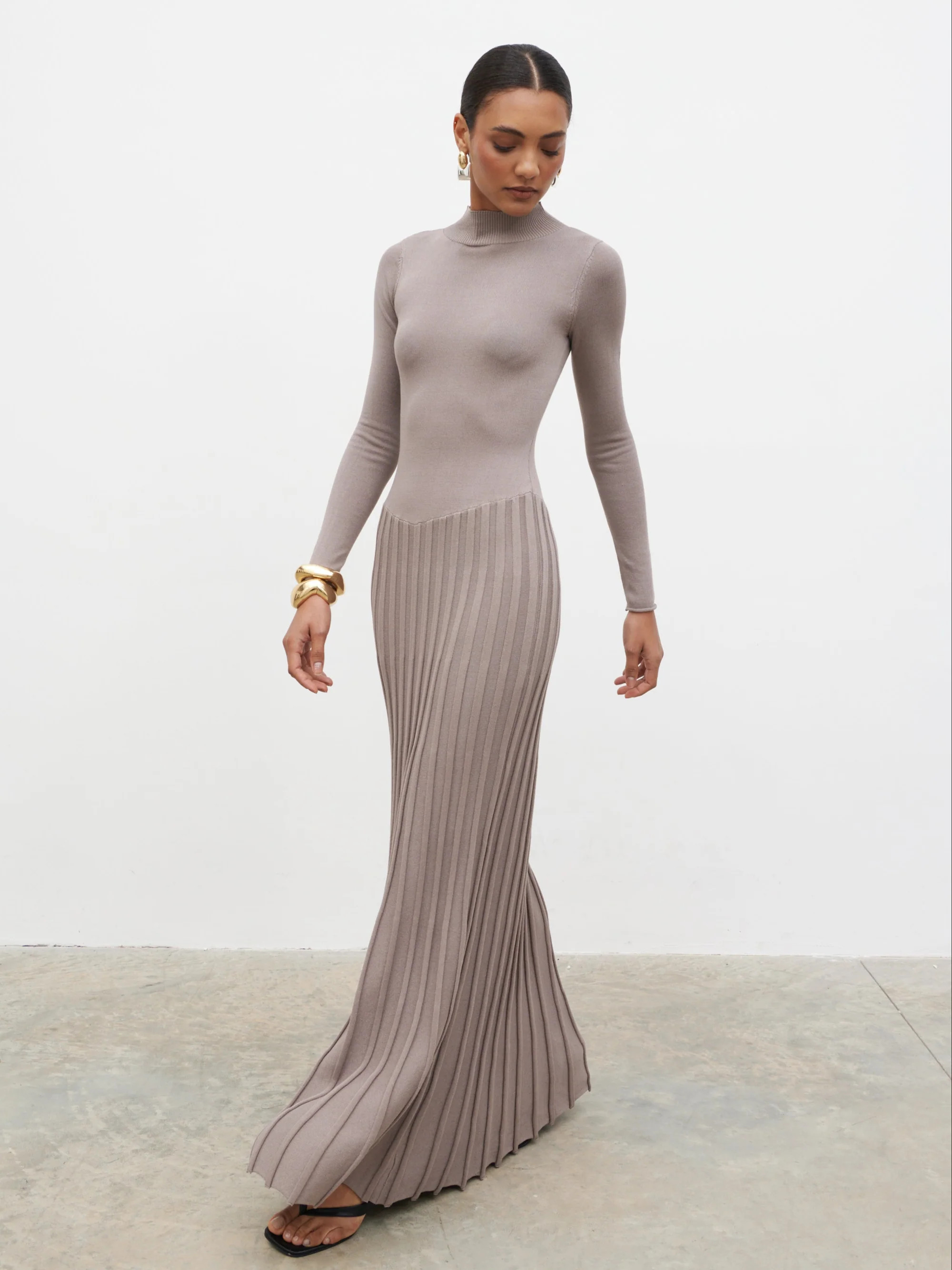 Gloria Fine Knit Pleated Maxi Dress | Pretty Lavish (UK)