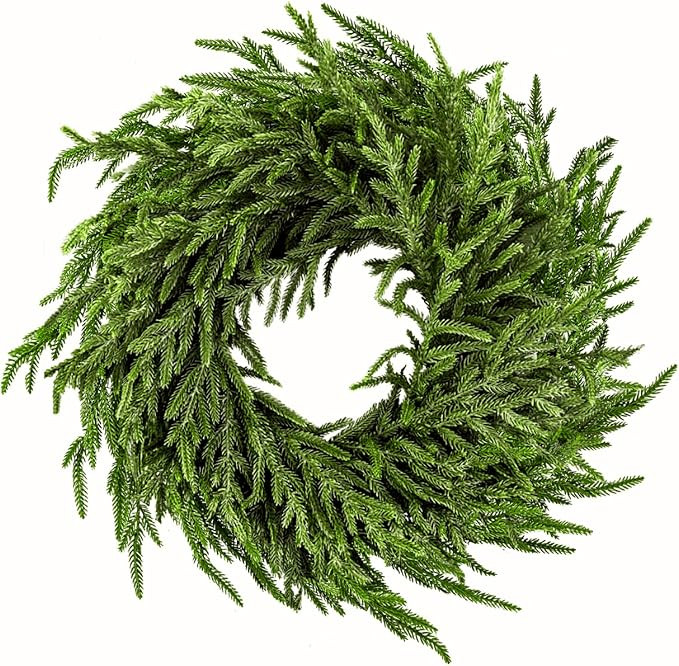 24" Norfolk Pine Wreath for Front Door, Real Touch Norfolk Pine Wreath Artificial Green Wreath Gr... | Amazon (US)