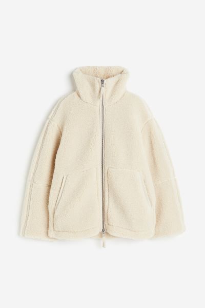 Zip-through teddy jacket - Light beige - Ladies | H&M GB | H&M (UK, MY, IN, SG, PH, TW, HK)