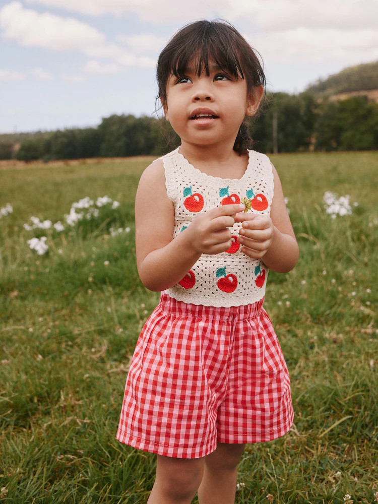 Red Crochet Cherry Top With Gingham Shorts (12mths-7yrs) | Next US