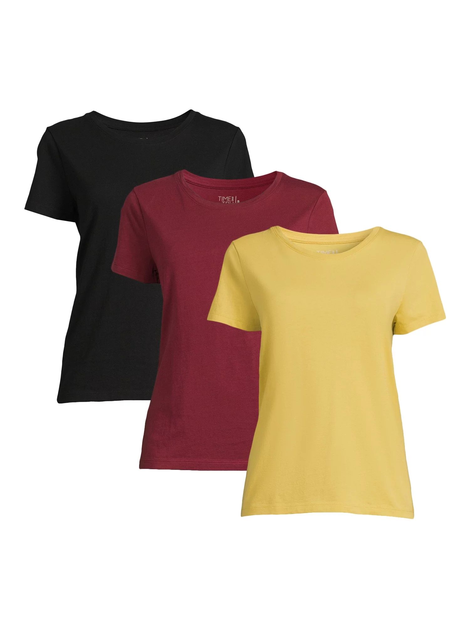 Time and Tru Women's Short Sleeve Crew Neck Tee, 3-Pack, Sizes S-3X | Walmart (US)