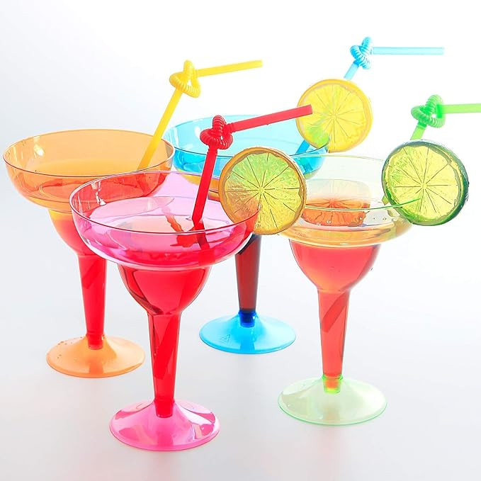 36 Pcs Neon Plastic Margarita Glasses Bulk - 12oz Disposable Plastic Cocktail Cups for Mexican Fi... | Amazon (US)