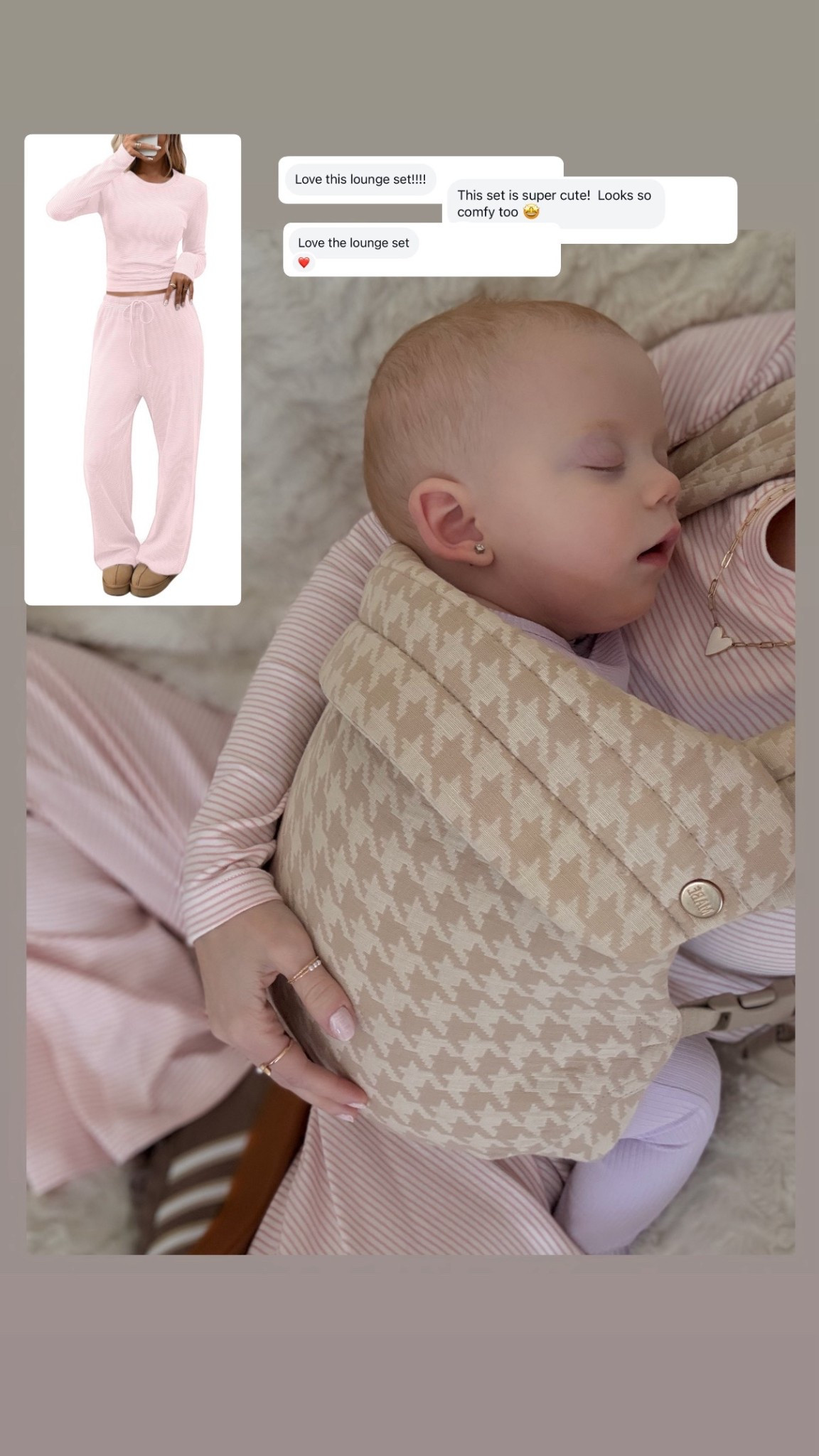 Valentine’s Day outfit ; pink lounge set ; trending lounge outfit ; matching pink set ; pink striped set ; postpartum outfit ; mom outfit ; Valentine’s Day lounge set 

Mabe baby carrier code - JACLYNM

#LTKValentine #LTKmomlife #LTKootd