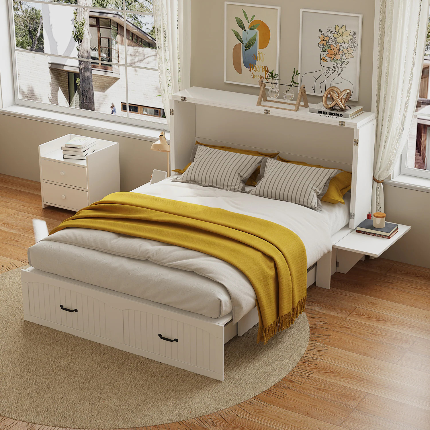 FUFU&GAGA Full White Murphy Bed Storage with Headboard one_size | JH0487-01-A+B | Lowe's
