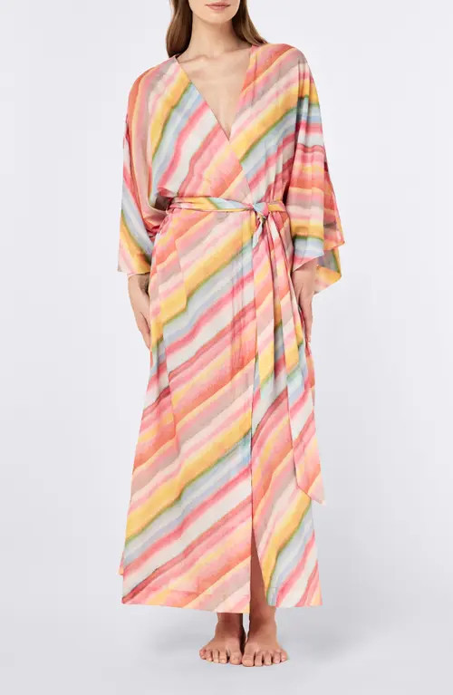 Papinelle Sophie Stripe Cotton Robe in Sorbet Pink at Nordstrom, Size Large | Nordstrom