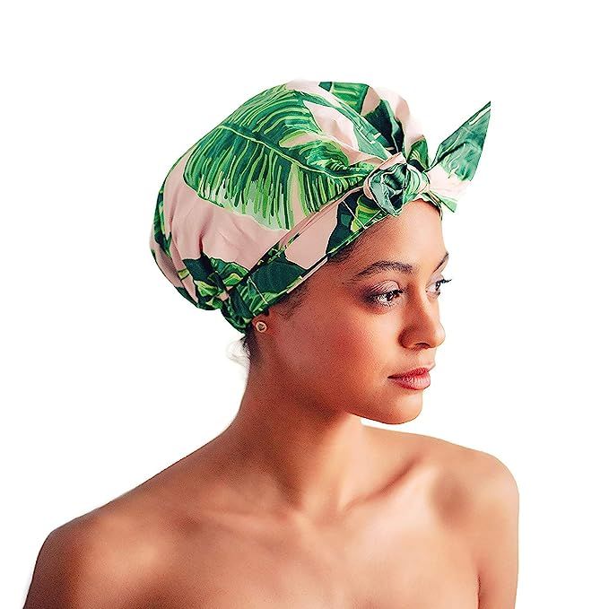 Kitsch Luxury Shower Cap for Women - Waterproof, Reusable Shower Cap for Long Hair (Palm Leaves) | Amazon (US)