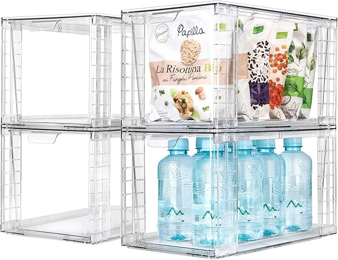 4Pack Large Stackable Kitchen Storage Drawers, Clear Foods Organizer Bins with Handles, Easily As... | Amazon (US)