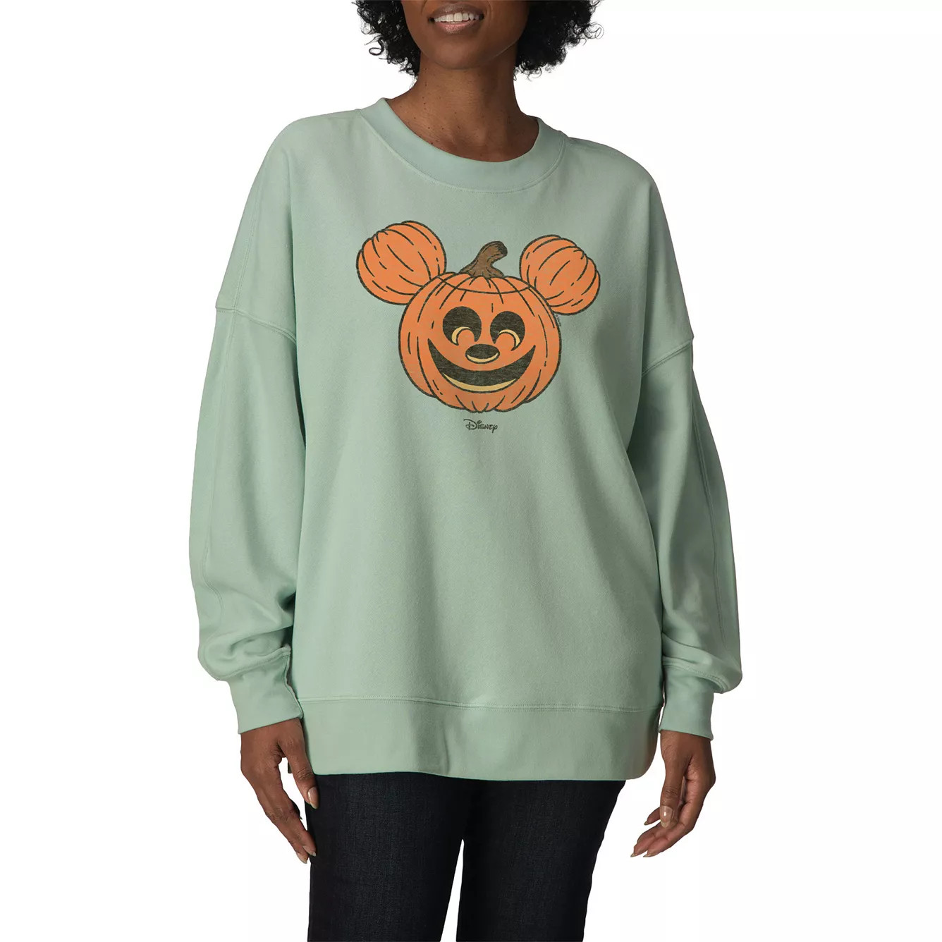 Women's Disney's Mickey Mouse Pumpkin Distressed Oversized Fleece Crew Sweatshirt | Kohl's