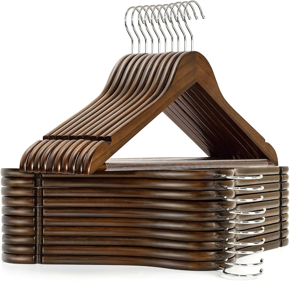 Amber Home 20 Pack Vintage Wooden Coat Hangers, Walunt Wood Suit Hangers with Non Slip Pant Bar, ... | Amazon (US)