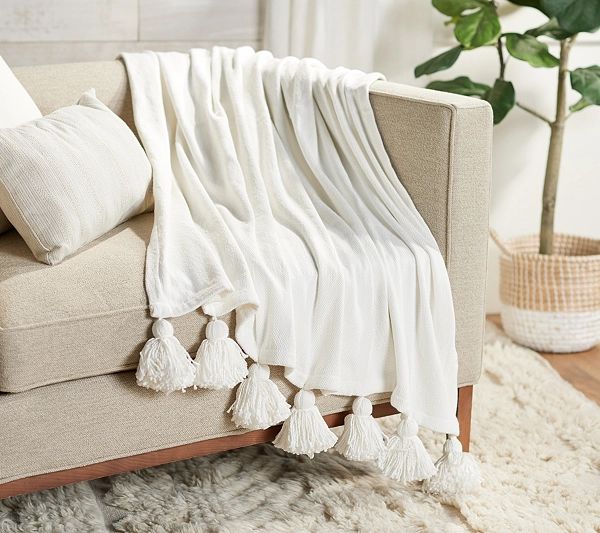 Ivory Knit Throw 50" x 60" with Tassles by Lauren McBride | QVC