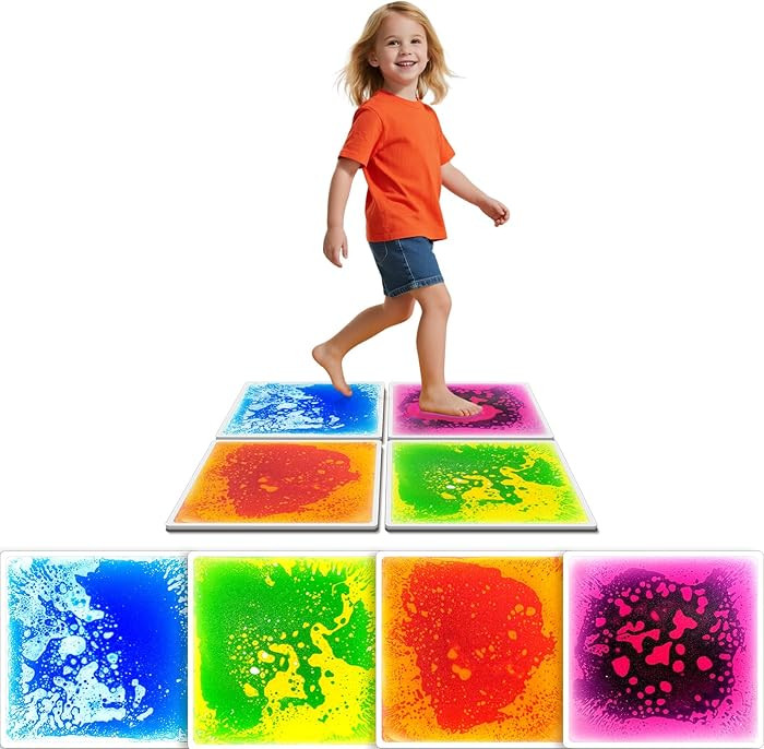 Liquid Sensory Floor Tiles for Kids Ages 3+, 12" Step-On Tiles with Non-Slip Base, Interactive Co... | Amazon (US)