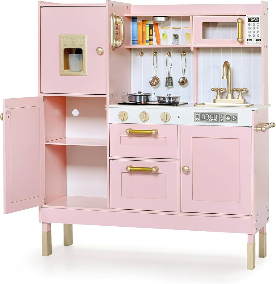 Kinder King Wooden Kids Play Kitchen, Kitchen Playset for Toddler Kid, Play Kitchen Toy Set w/Rea... | Amazon (US)