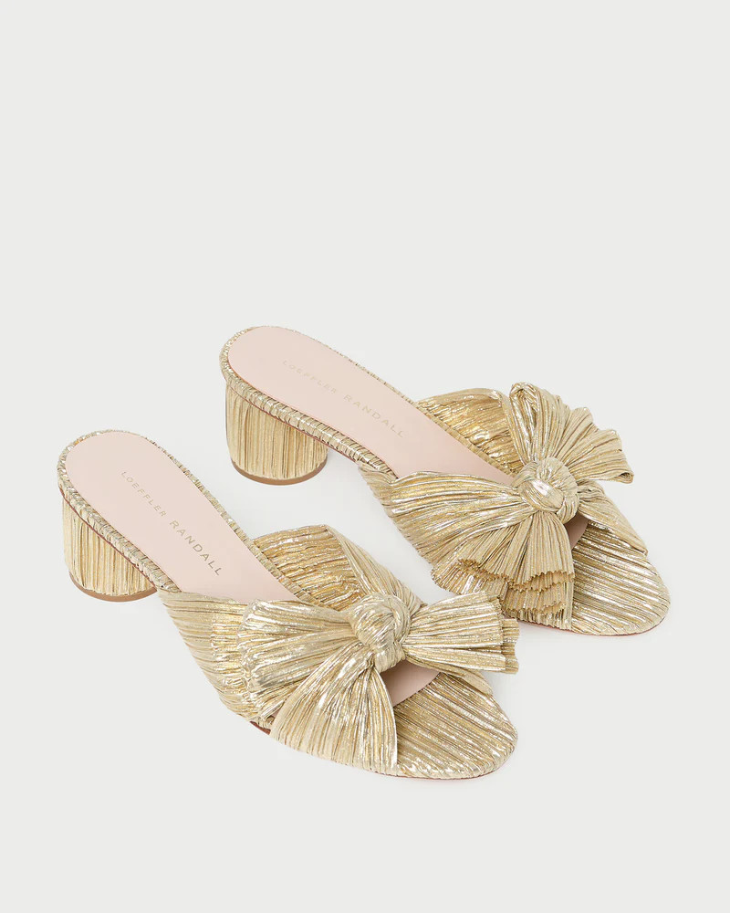 Emilia Gold Pleated Bow Heel | Loeffler Randall