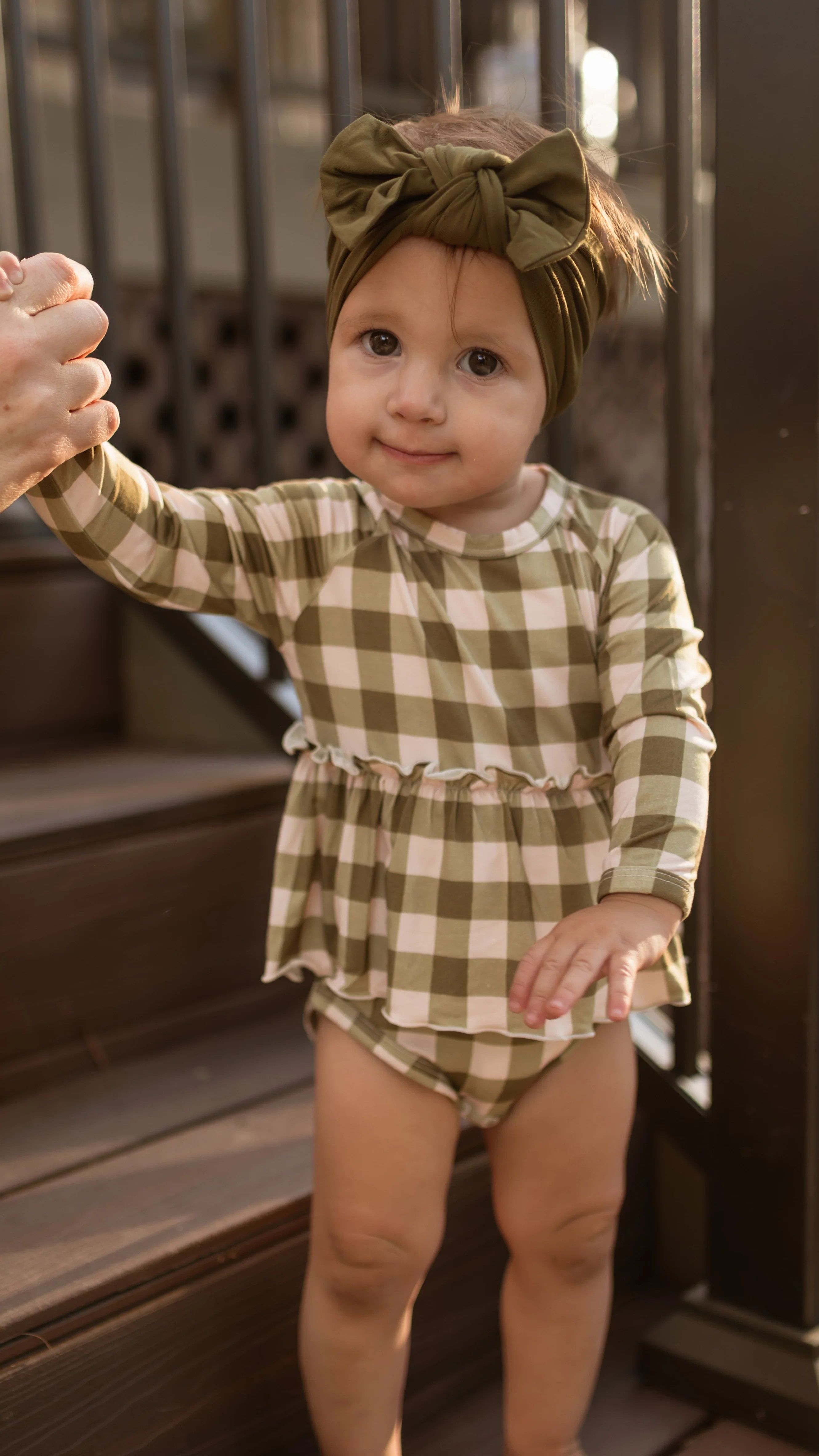 Infant Long Sleeve and Skirt Onesie in Green Gingham | Silks Design
