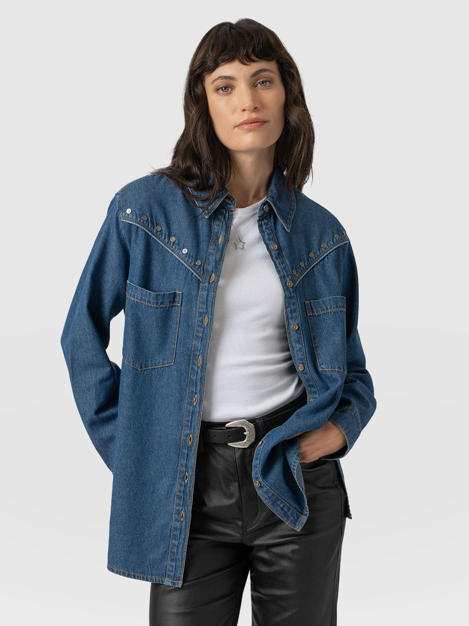 Sidney Denim Shirt - Mid Blue | Saint + Sofia