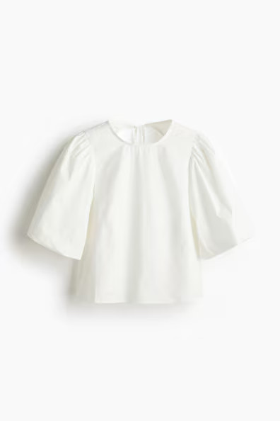 H & M - Puff-Sleeved Blouse - White | H&M (US + CA)