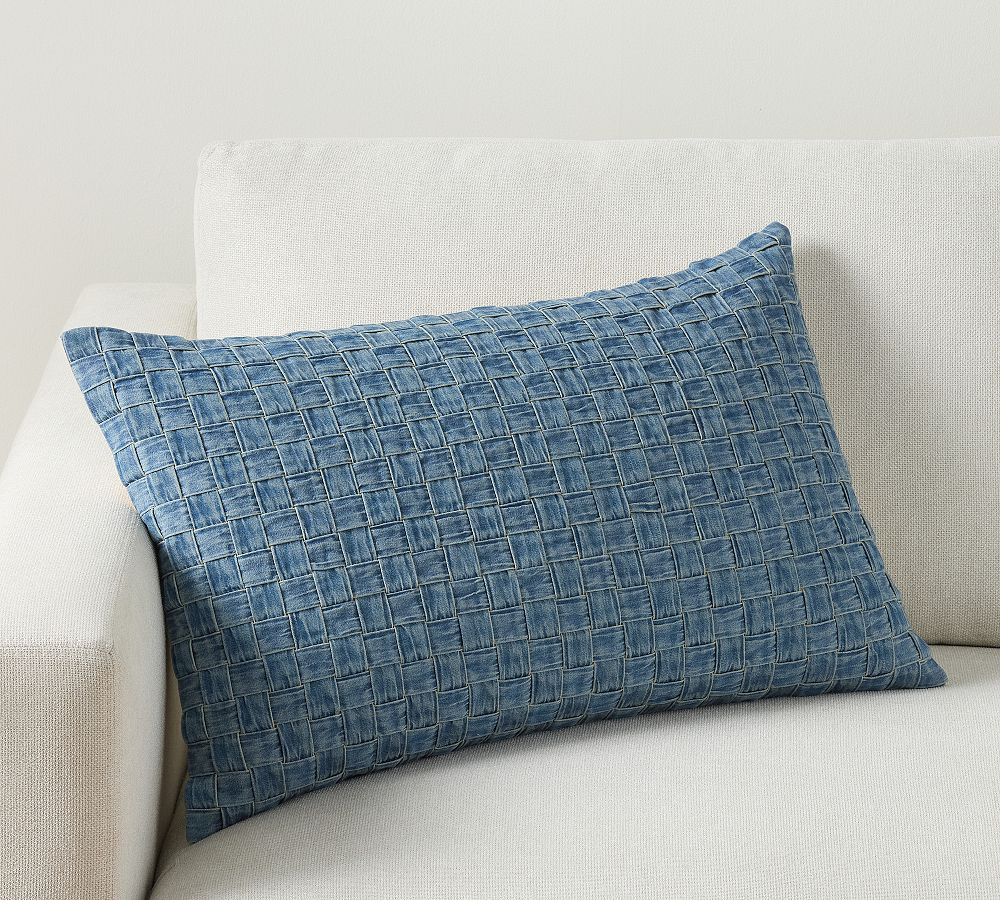 Denim Basketweave Lumbar Pillow | Pottery Barn (US)