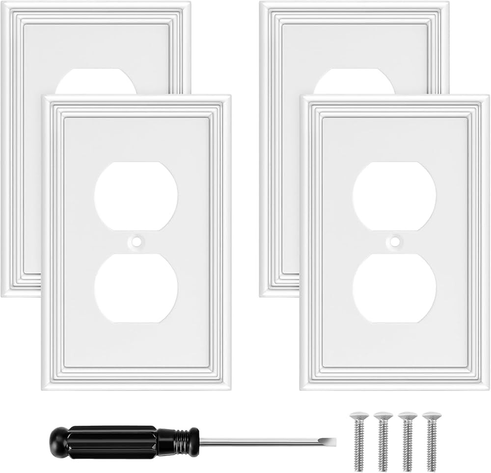 White Outlet Covers Wall Plate Modern Decorative Light Switch Cover Switch Plates Outlet Cover Ba... | Amazon (US)