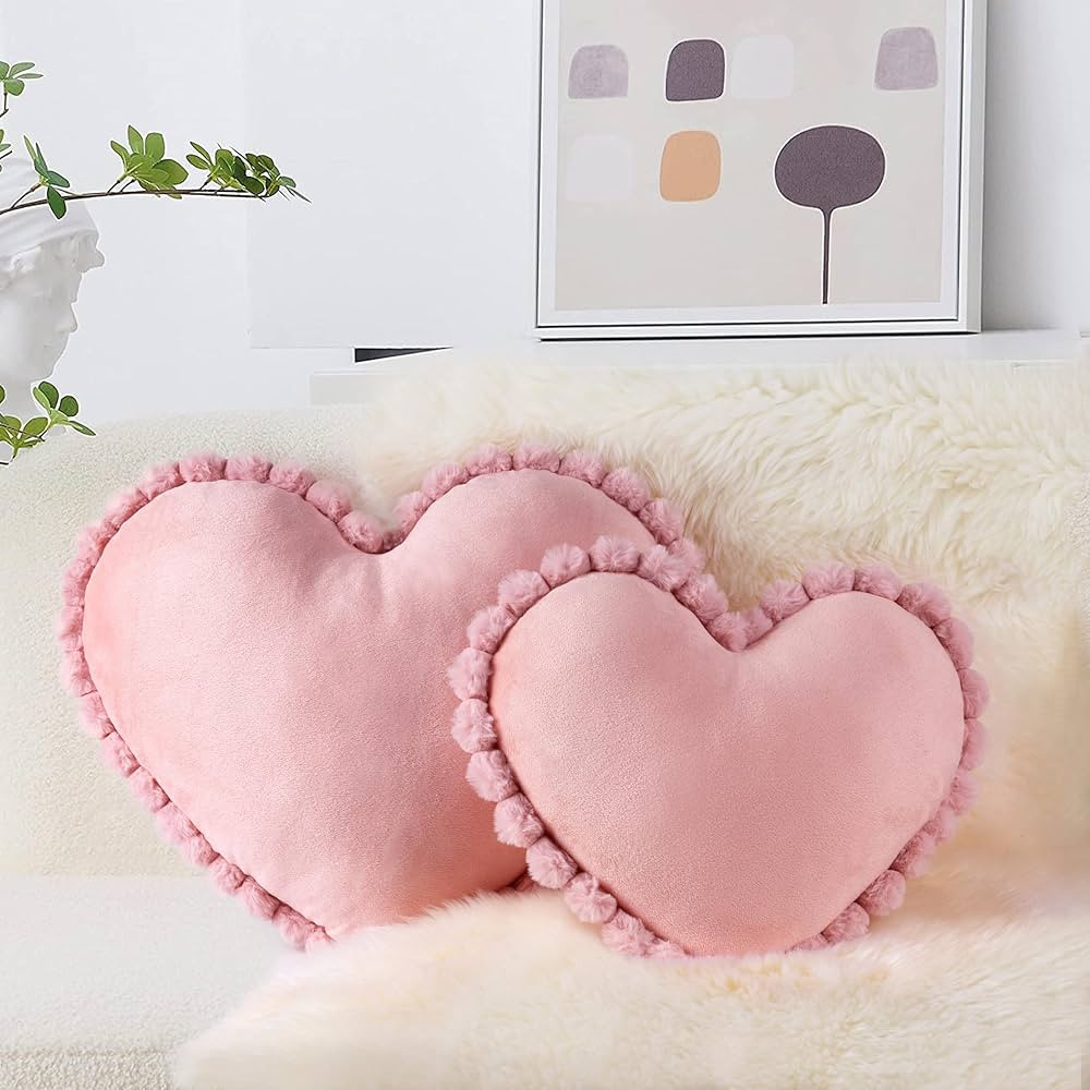 AELS Heart Shaped Pillow, Set of 2, Heart Decorative Throw Pillows, Soft Velvet Love Pillows with... | Amazon (US)