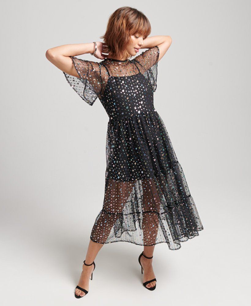 Sheer Sequin Woven Midi Dress | Superdry (UK)